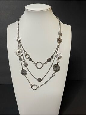 Silver Multi-Layer Medallion Necklace - Women Jewelry